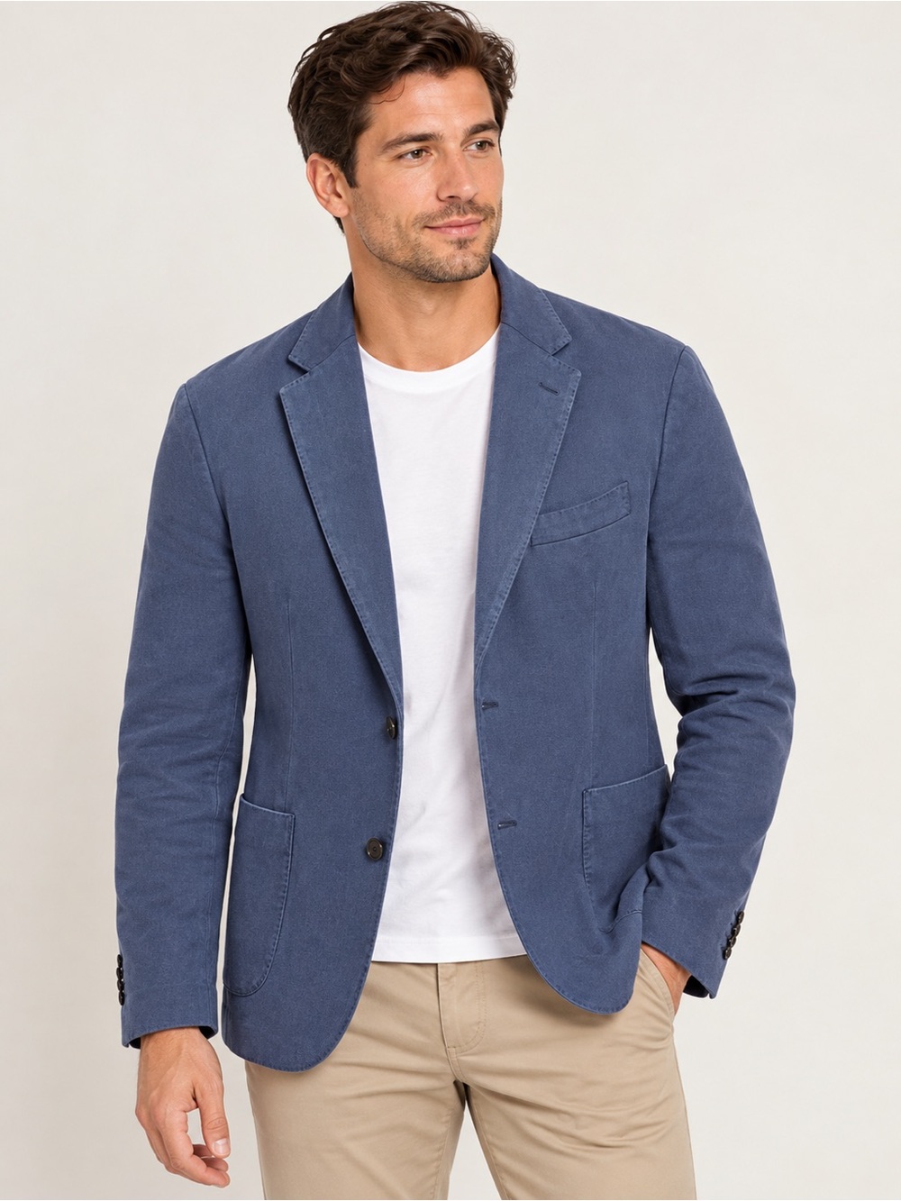 Brooks Brothers Men’s Blue Herringbone Cotton Blazer Made in Italy 44R